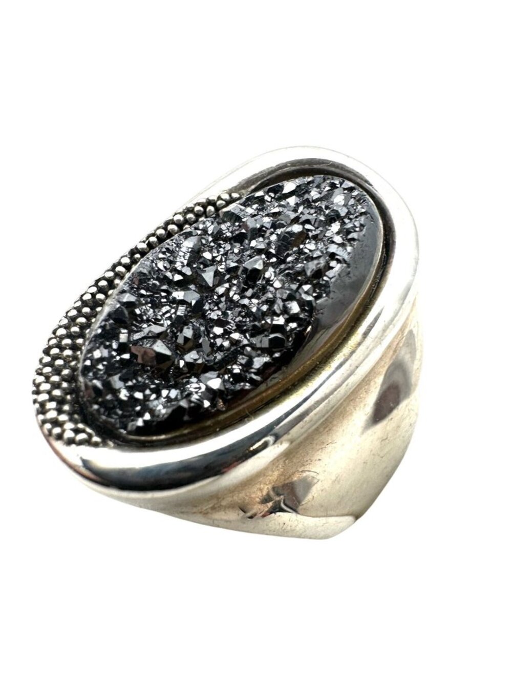 Michael Dawkins Ring Sterling Silver Black Druzy Quartz Size 9